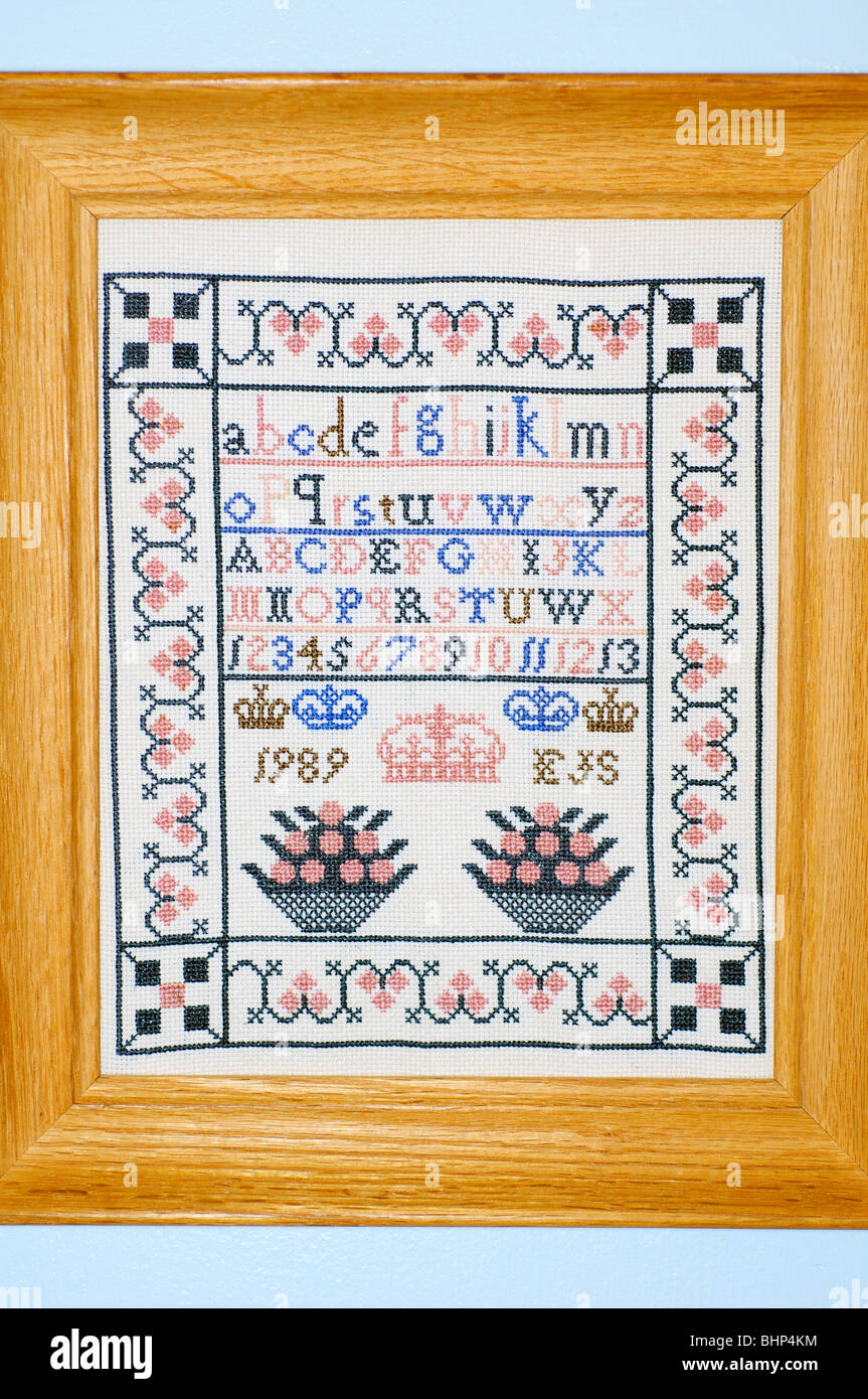 Heirloom traditionnel américain avec broderie alphabet et les chiffres Banque D'Images