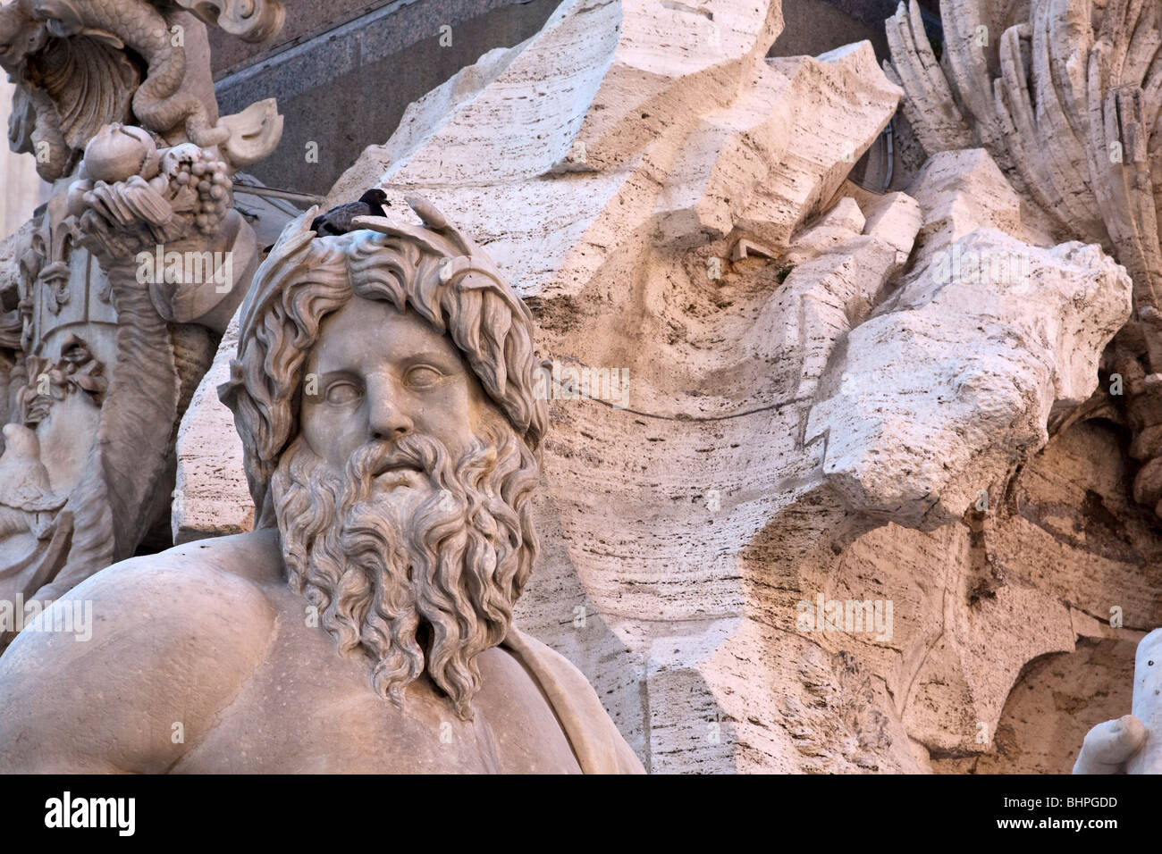 Détail de la 'Quattro fiumi fontaine des Quatre Fleuves par l'artiste italien Bernini situé dans la Piazza Navona. Rome, Italie Banque D'Images