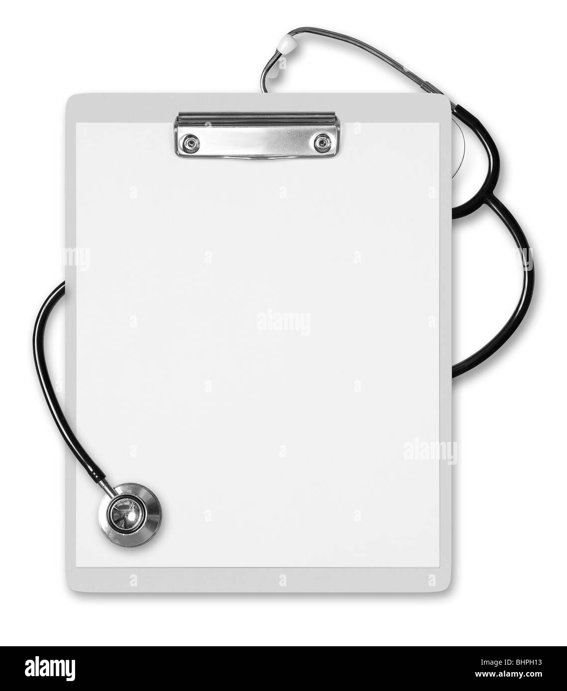 Presse-papiers médicaux d'argent avec un stéthoscope Banque D'Images