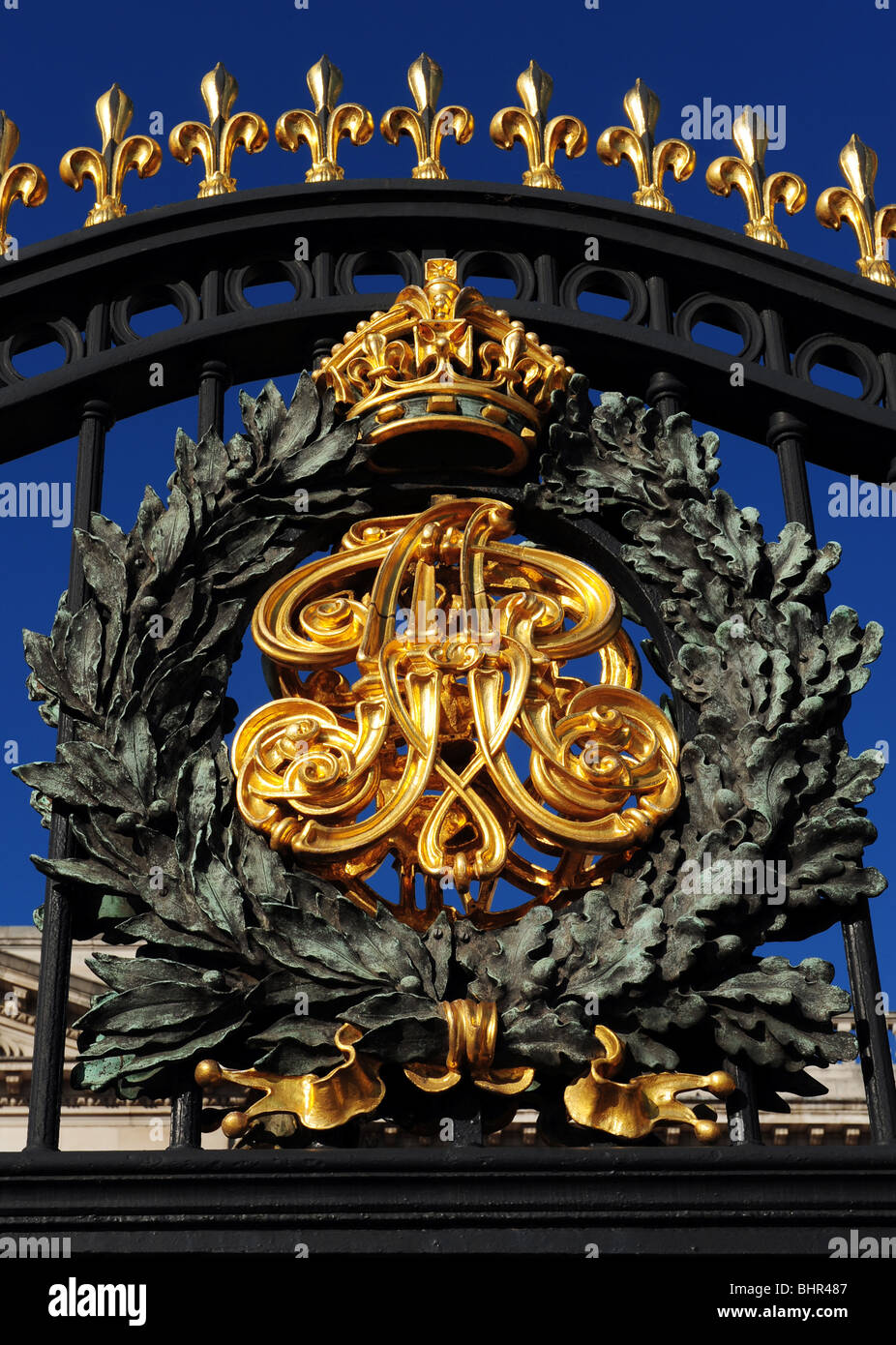 Cimier L'extérieur de Buckingham Palace à Londres, Angleterre Banque D'Images