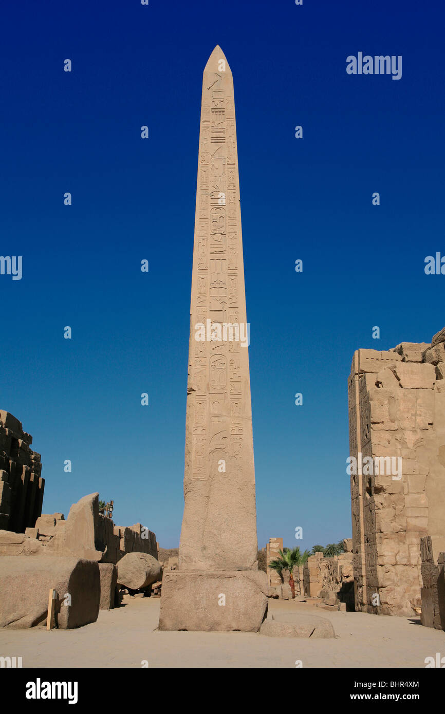L'obélisque du Roi Thoutmosis I au Temple de Karnak à Louxor, Egypte Banque D'Images