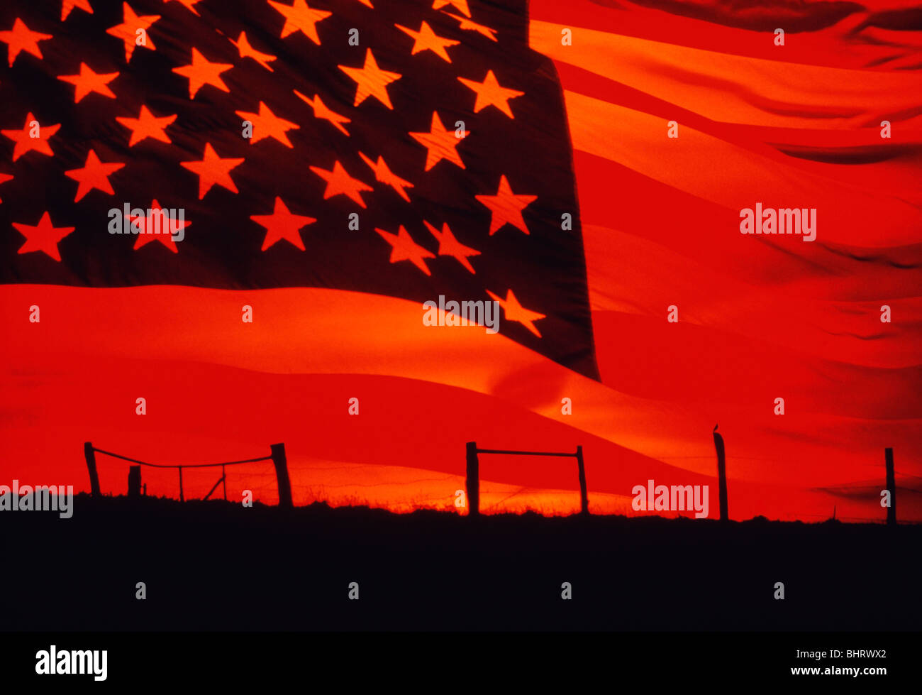Composite numérique du drapeau américain sur la campagne. Banque D'Images