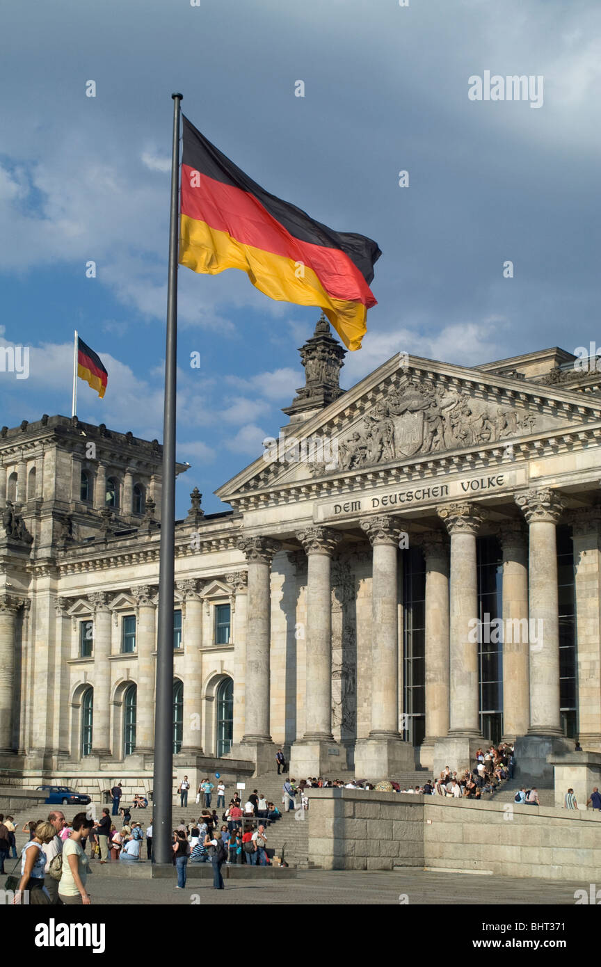 Reichstag Reichstagsgebäude, Berlin qui abrite, le Bundestag, la chambre basse, du Parlement allemand, construit en 1894, Allemagne allemand. Banque D'Images
