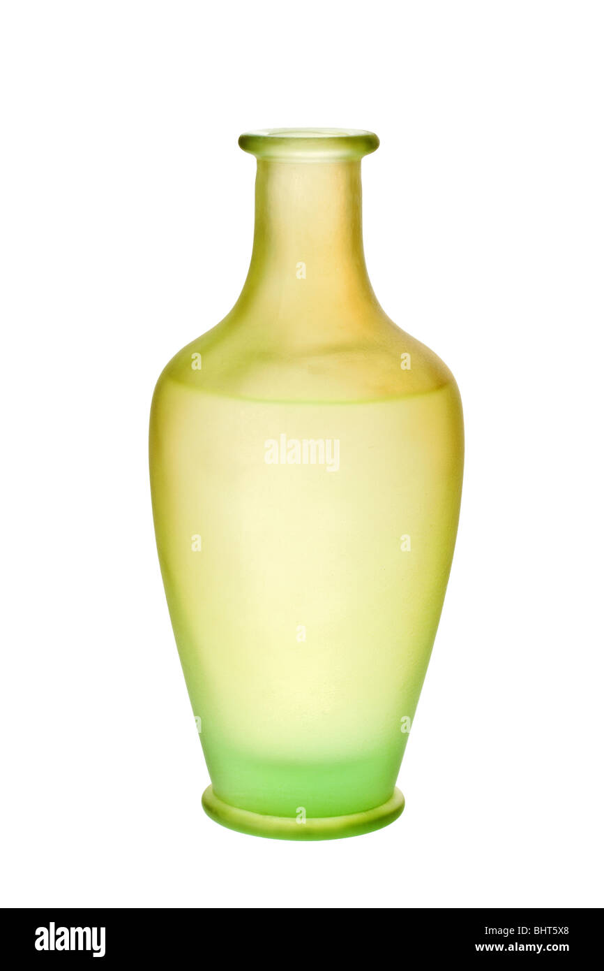 En verre givré vert et jaune Vase isolé sur un fond blanc, pur Banque D'Images