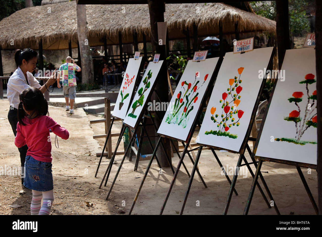 La peinture de l'éléphant d'Asie, d'art, d'art, animaux, design, illustration, Scénario, dessin, une couleur de l'eau d'une plante peint par elephant en Thaïlande. Banque D'Images La peinture de l'éléphant d'Asie, d'art, d'art, animaux, design, illustration, Scénario, dessin, une couleur de l'eau d'une plante peint par elephant en Thaïlande. Banque D'Images