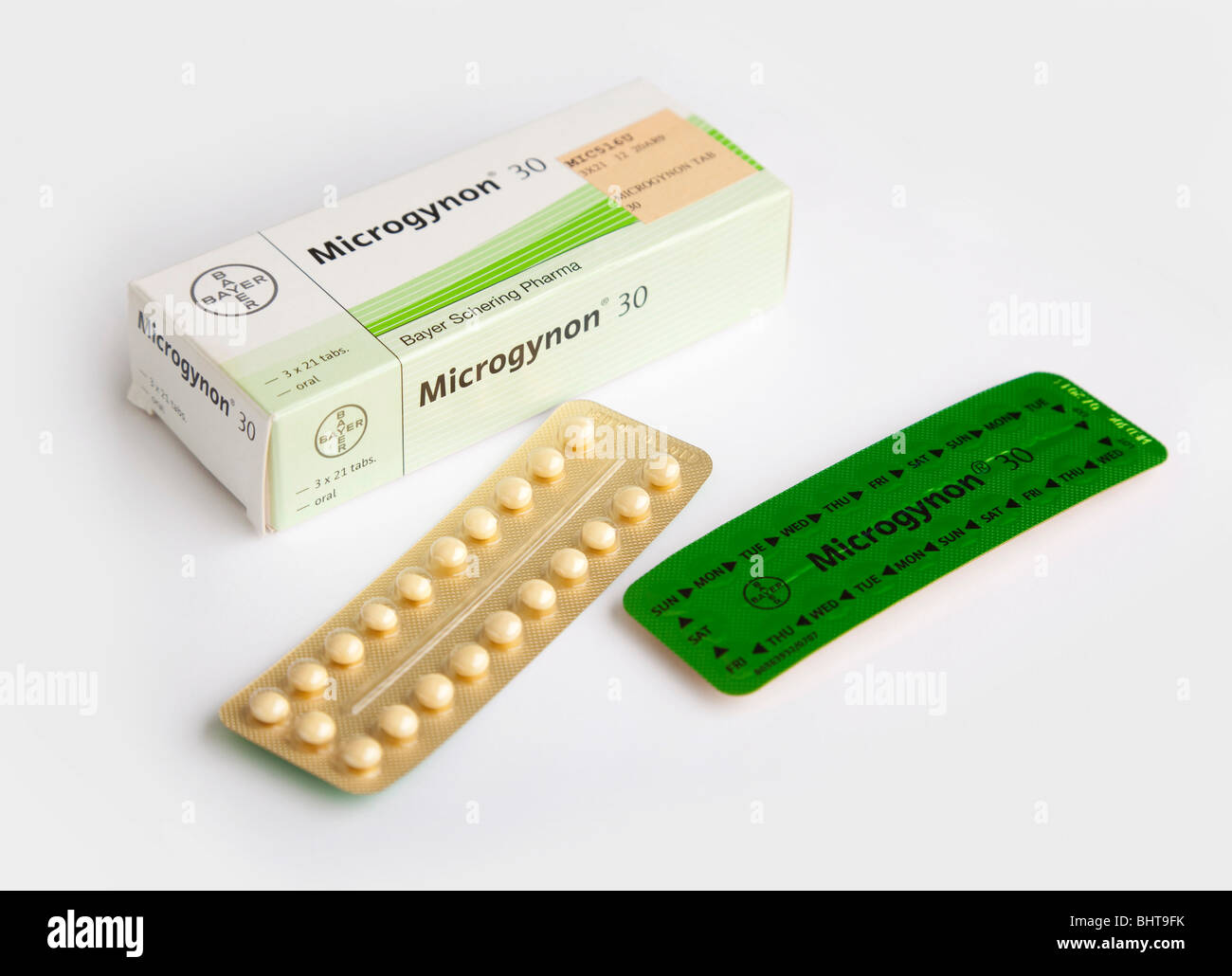Bayer Microgynon 30 pilules contraceptives orales Banque D'Images