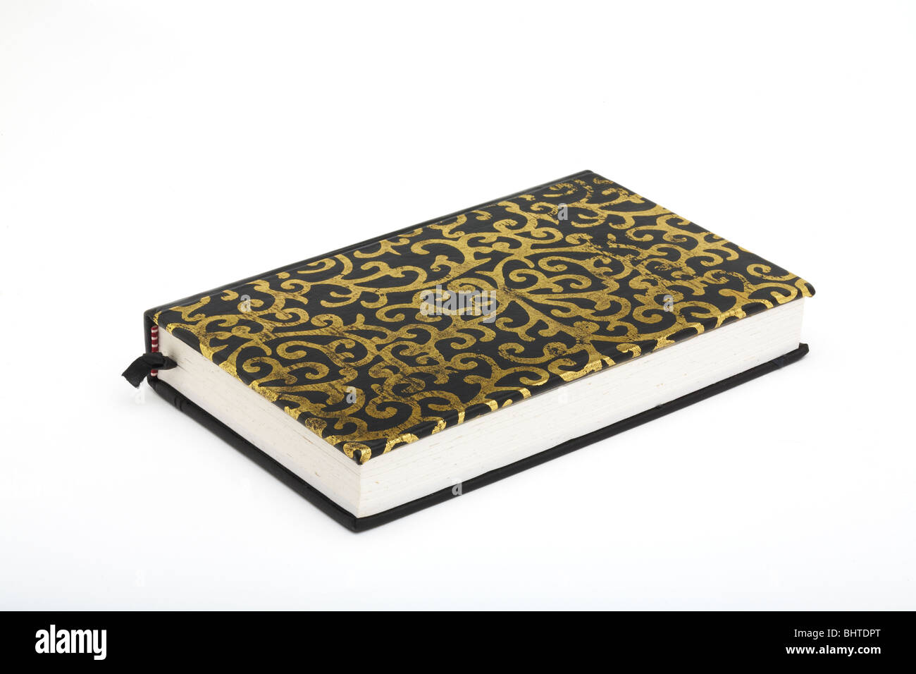 Cuir fait main de la feuille d'or Livre d'impression sur fond blanc Photo  Stock - Alamy