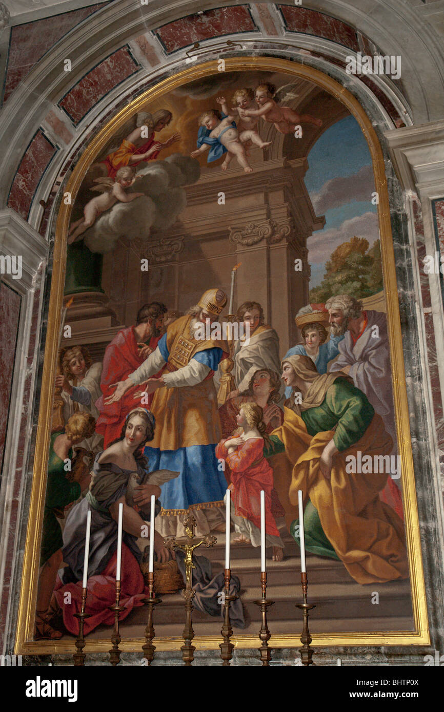 Mosaic reproduisant la peinture 'la Présentation de Marie" par Giovanni Francesco Romanelli, dans la basilique Saint Pierre Banque D'Images
