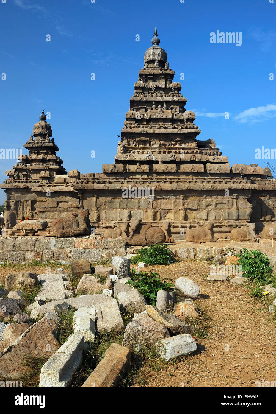 Seashore Temple de Mahabalipuram, Inde madras Banque D'Images