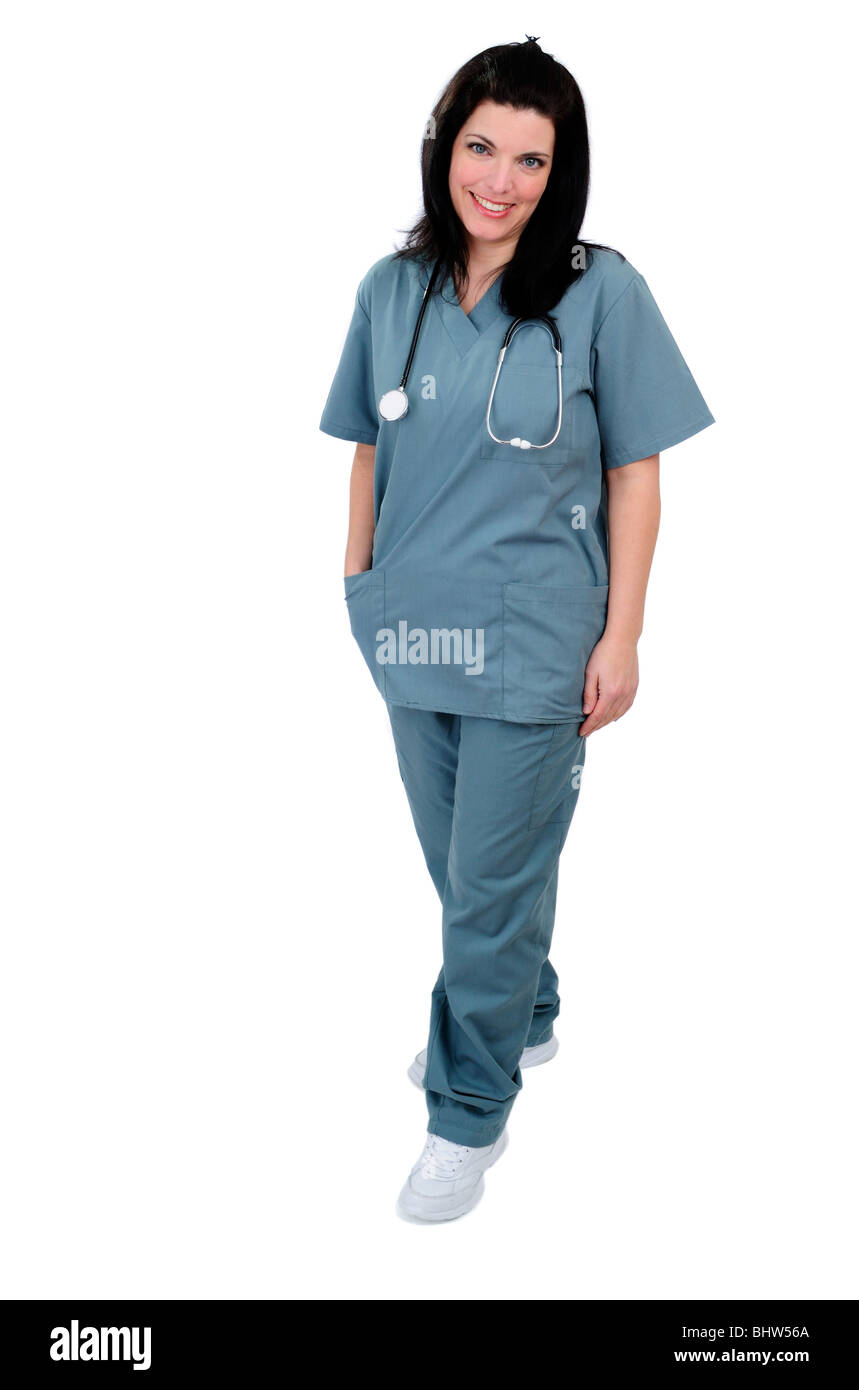 Nurse Wearing Scrubs vert Banque D'Images