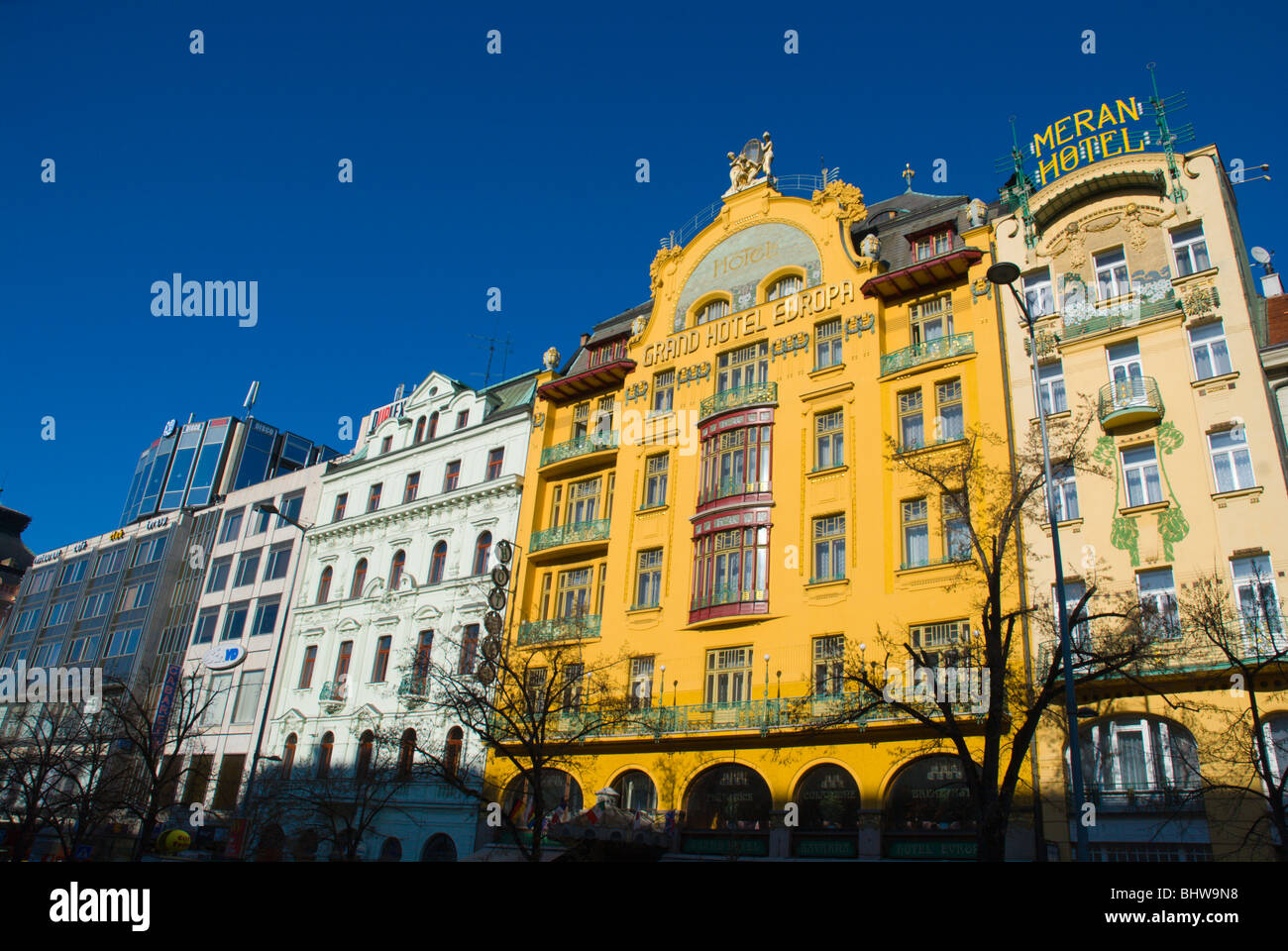 Grand Hotel Evropa et autres façades de la place Venceslas Nove Mesto Prague République Tchèque Europe Banque D'Images