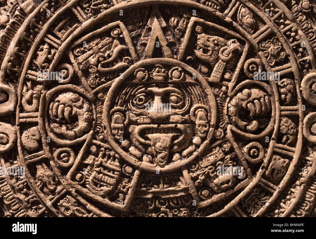 Détail du centre du calendrier Aztec Mexica Banque D'Images