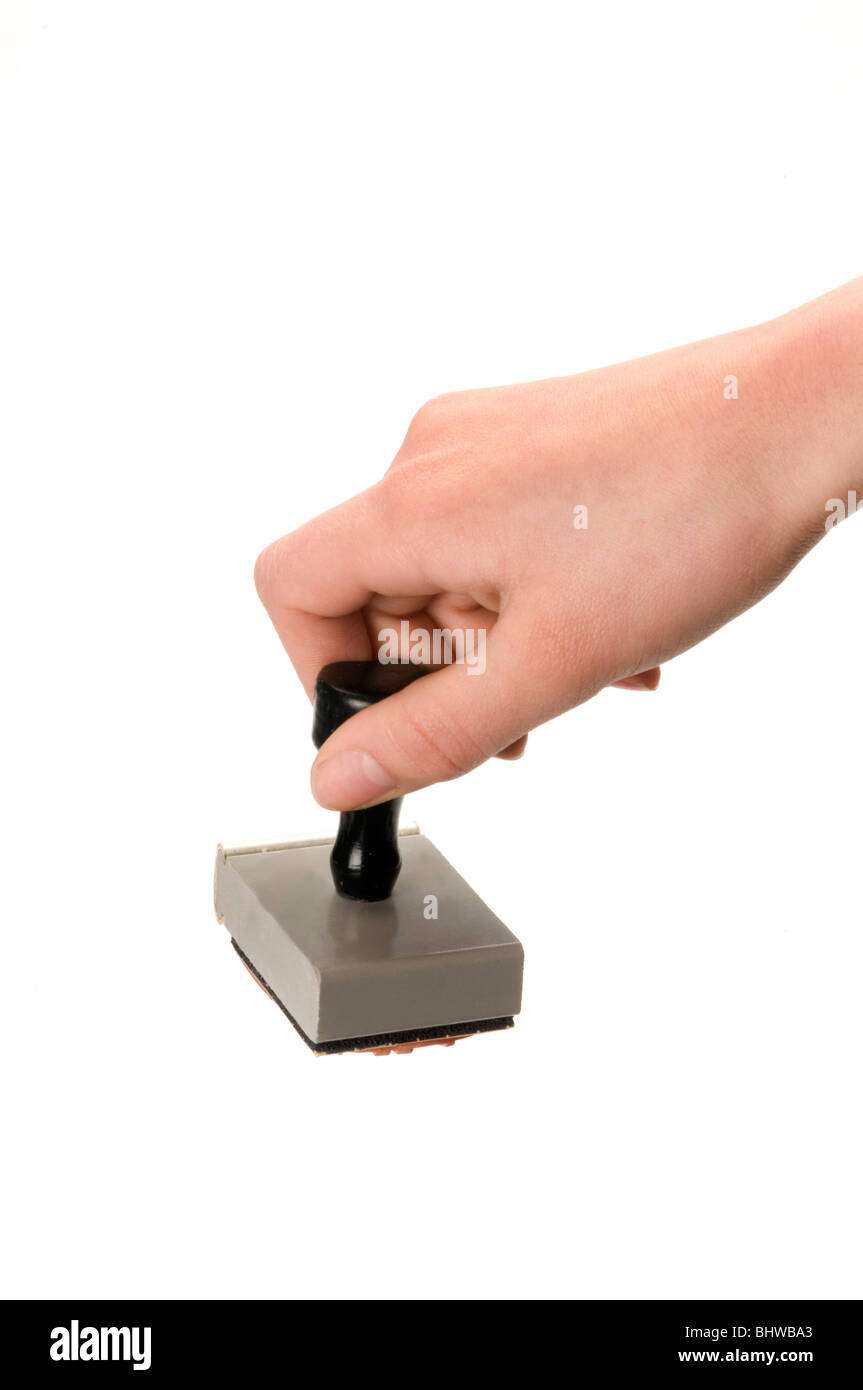 Timbres en caoutchouc et la main Banque D'Images