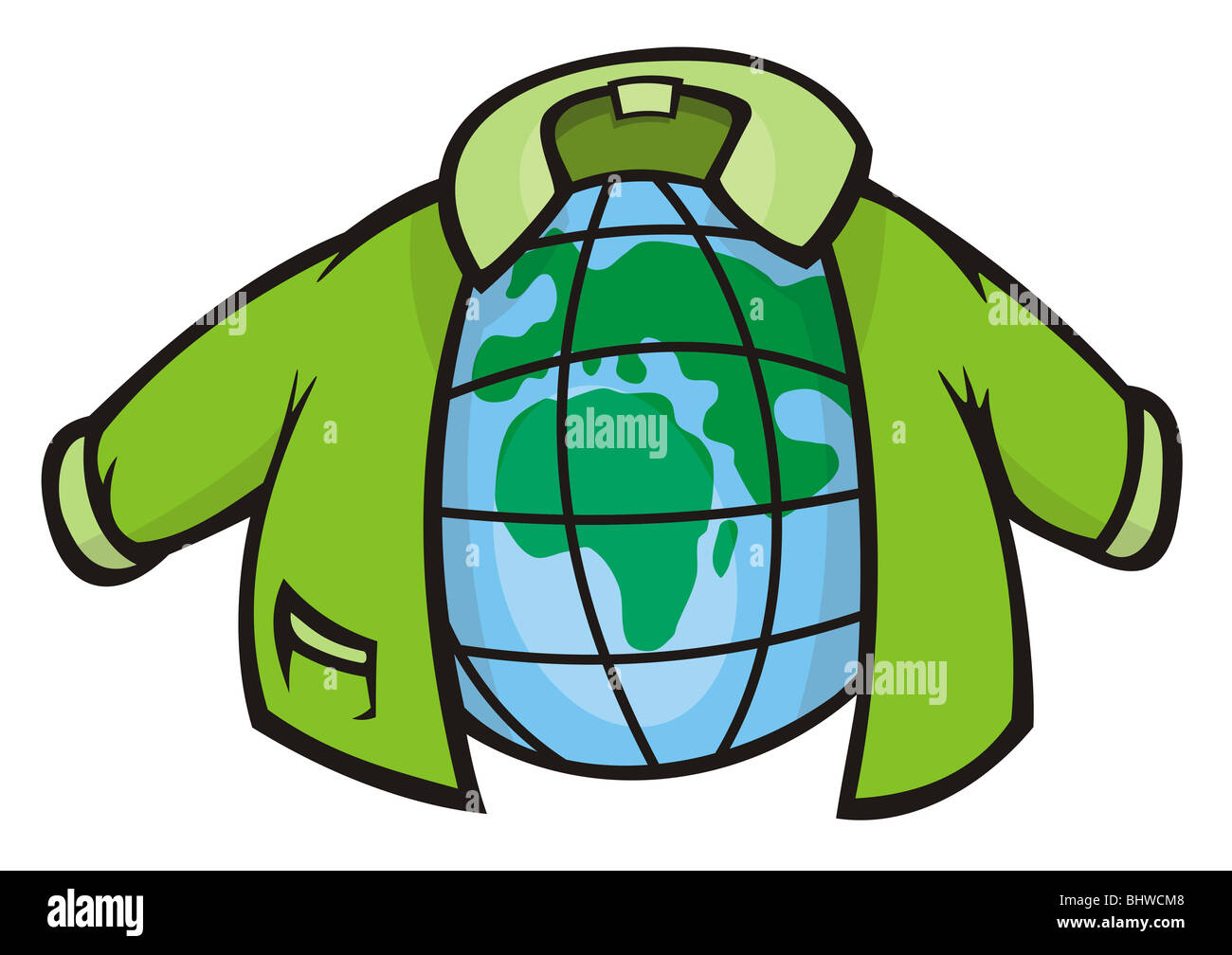 Cartoon illustration du globe de la terre protégé par gaine verte Banque D'Images