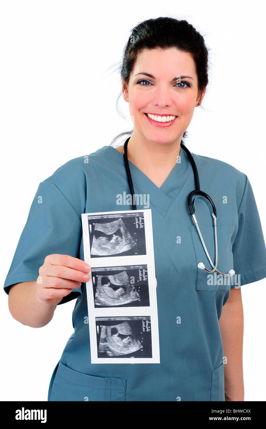 Nurse Wearing Scrubs vert Banque D'Images