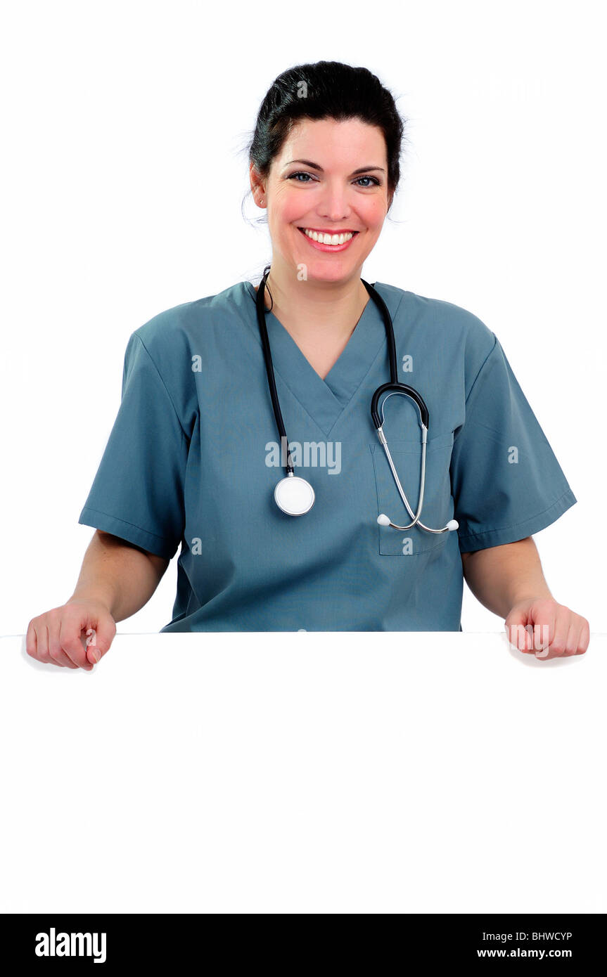 Nurse Wearing Scrubs vert Banque D'Images