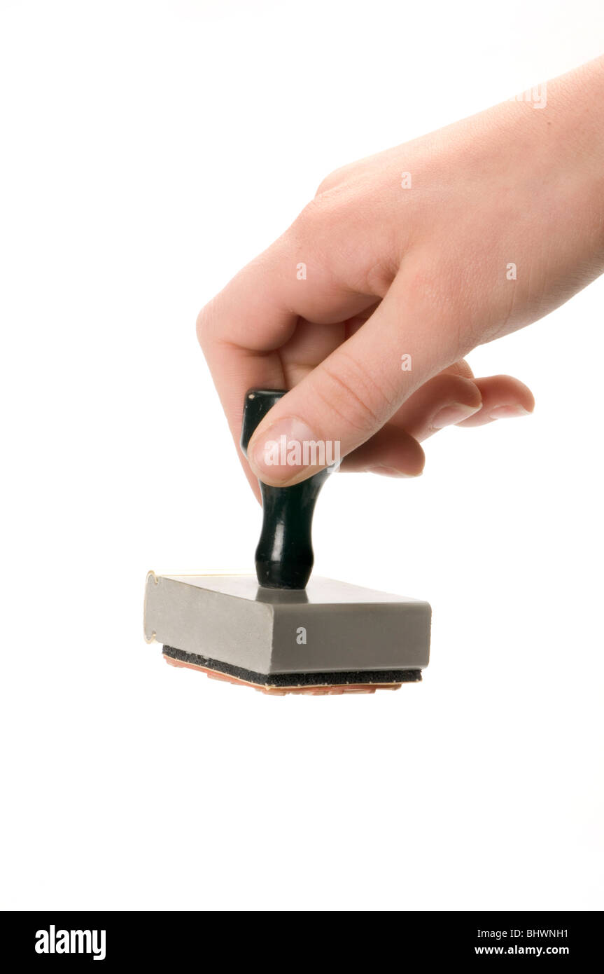 Timbres en caoutchouc et la main Banque D'Images