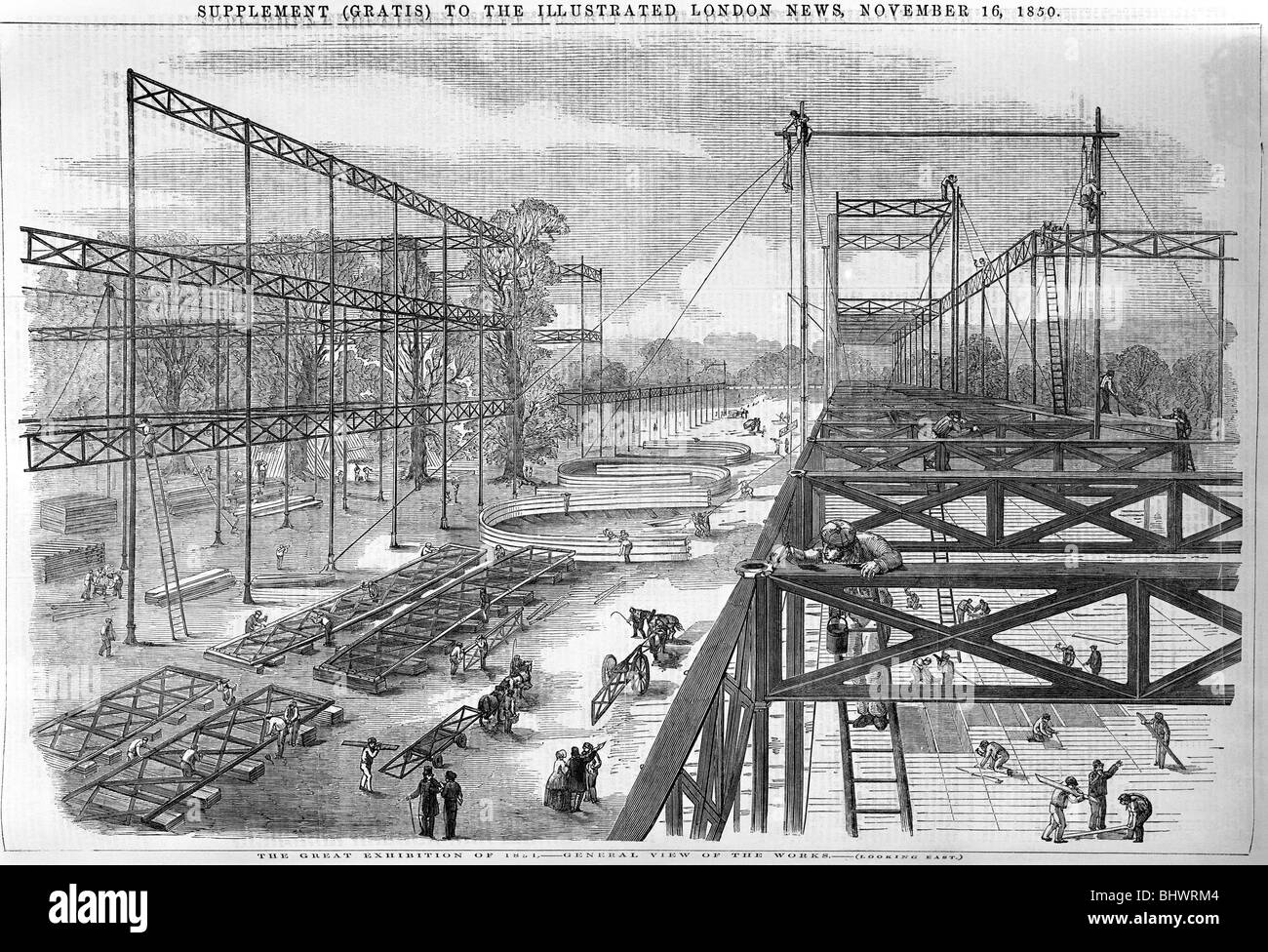 Les travaux pour l'Exposition universelle 1851 à Hyde Park, Londres. Artiste : Inconnu Banque D'Images