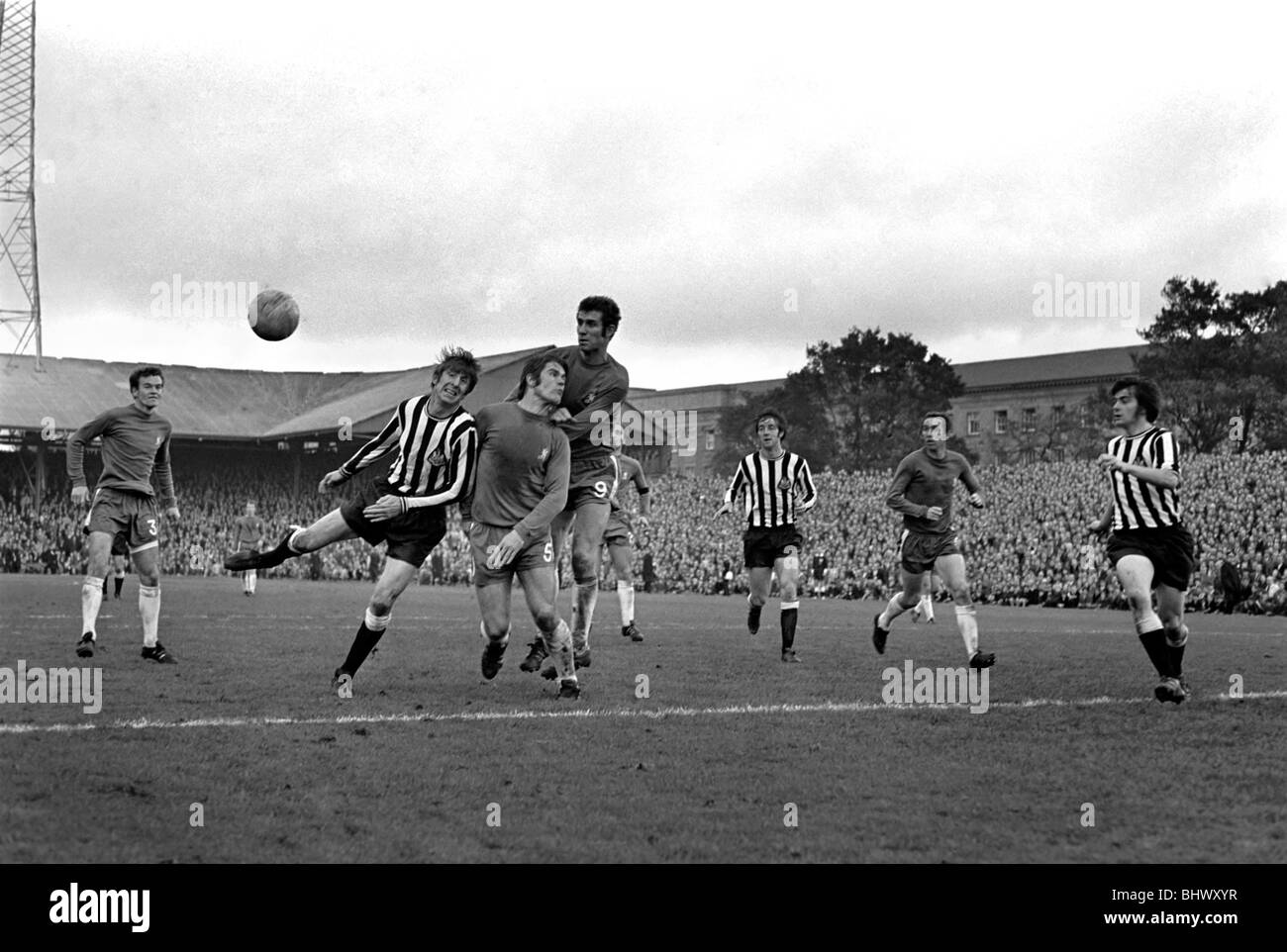 Sport : Football : Newcastle United c. Chelsea. Wynn Davies, Ncle. avant-centre Services généraux Objectif contesté par David Webb et Banque D'Images