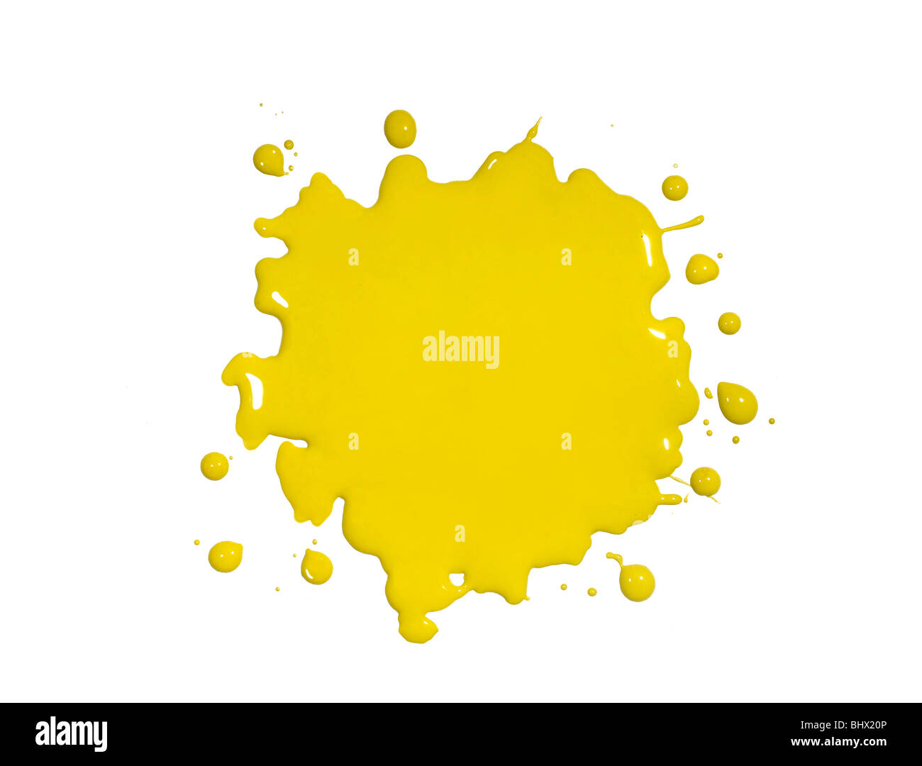 Peinture jaune isolé sur fond blanc splatter Banque D'Images