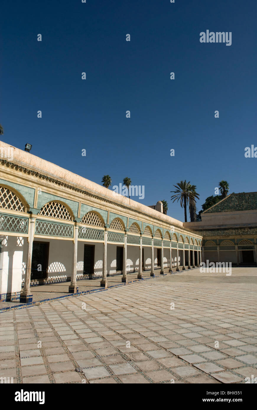 Cour intérieure Palais Bahia, Marrakech, Maroc. Banque D'Images