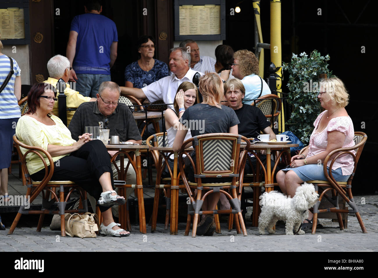 Café de la chaussée, Stortorget, Gamla Stan / Vieille Ville, Stockholm, Suède Banque D'Images