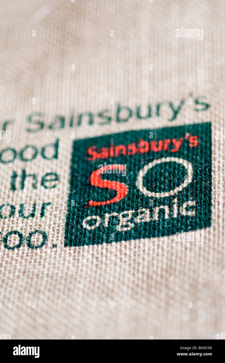 Sainsbury's Organic sur un sac shopping jute réutilisable Banque D'Images