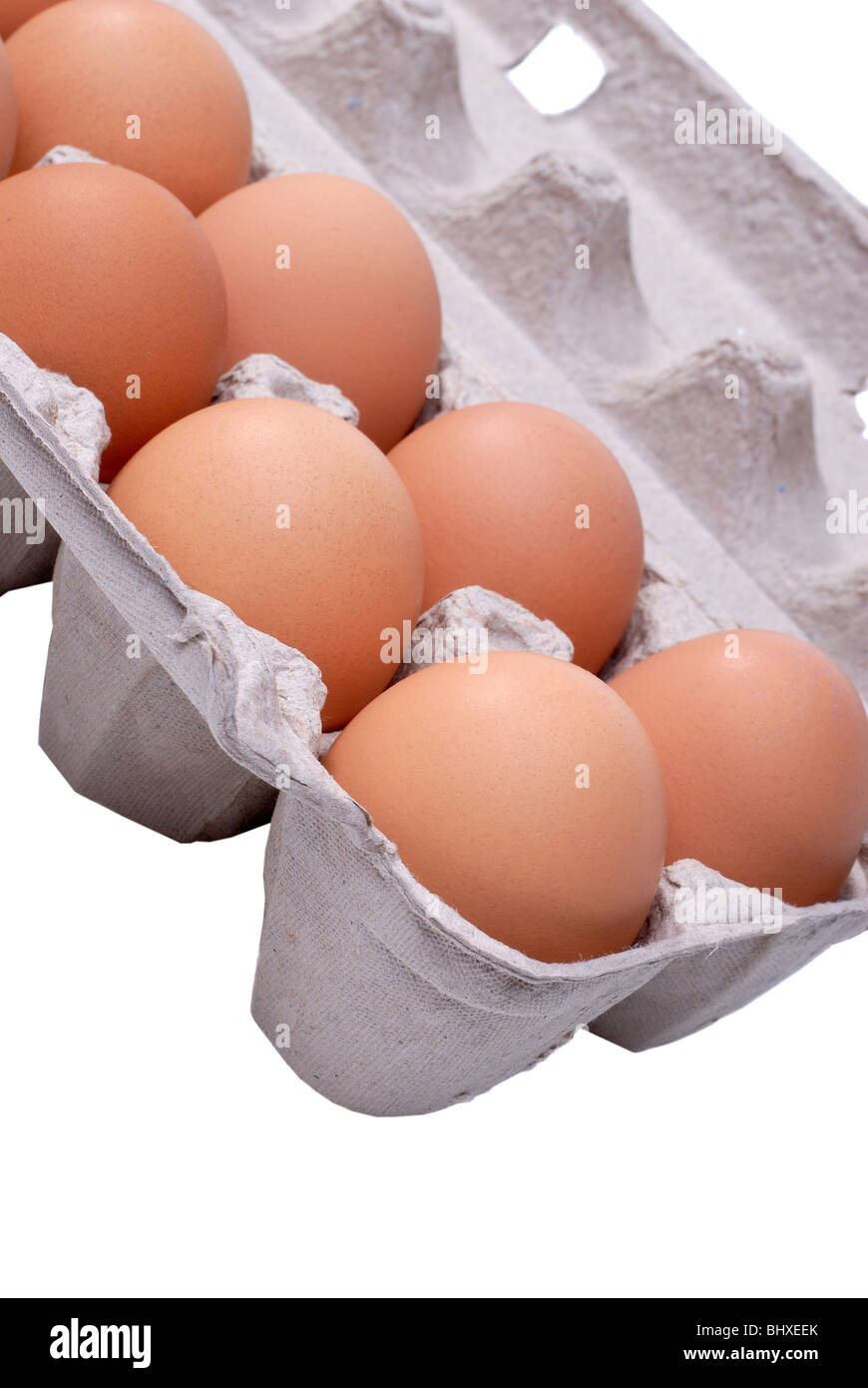 Oeufs frais de la ferme dans une boîte en carton Banque D'Images