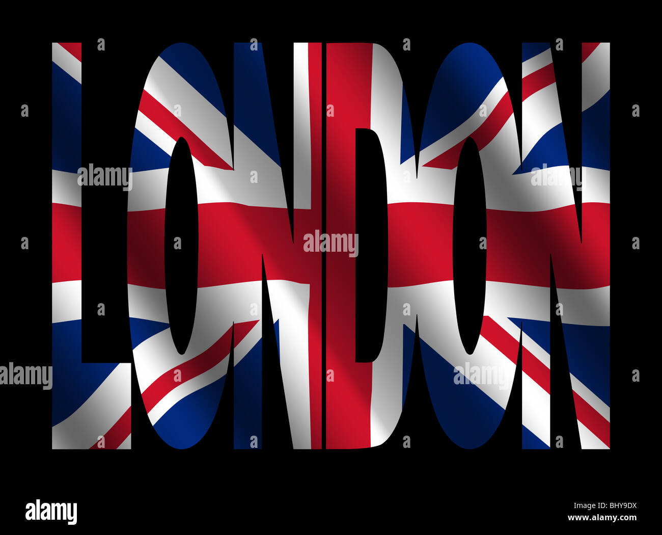 Londres avec drapeau britannique sur noir illustration Banque D'Images