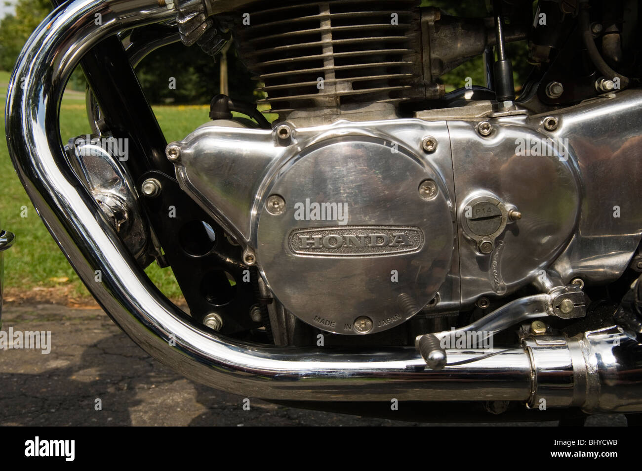 1970 Honda CB500T moto, Close up montrant du carter moteur Banque D'Images