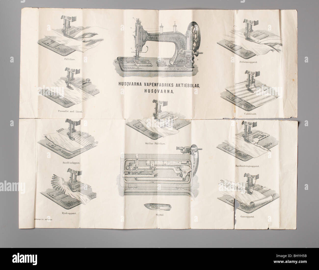 Les instructions comment utiliser une machine à coudre Husqvarna suédois des années 1800 Banque D'Images