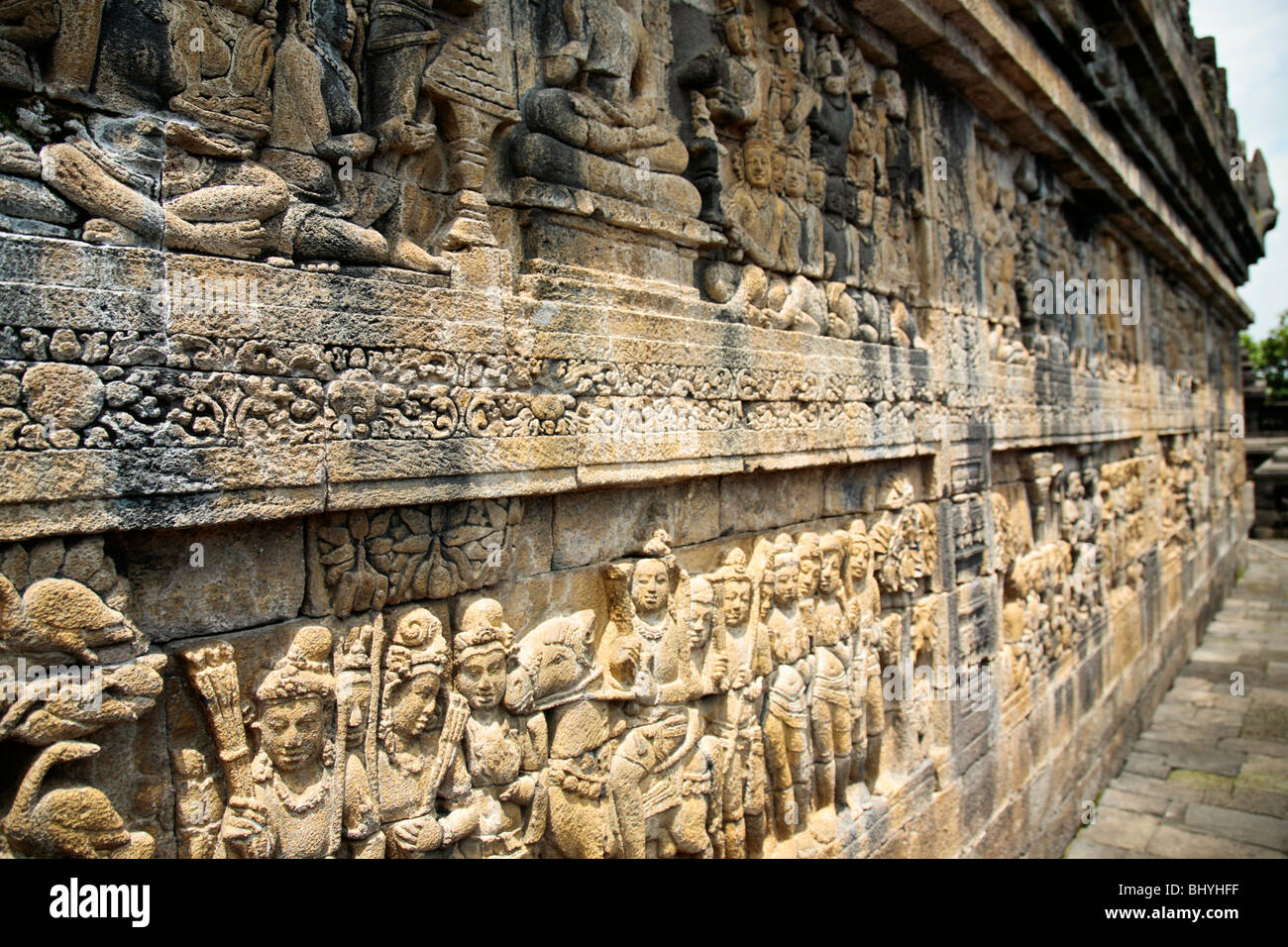 Borobudor Bas-reliefs Banque D'Images