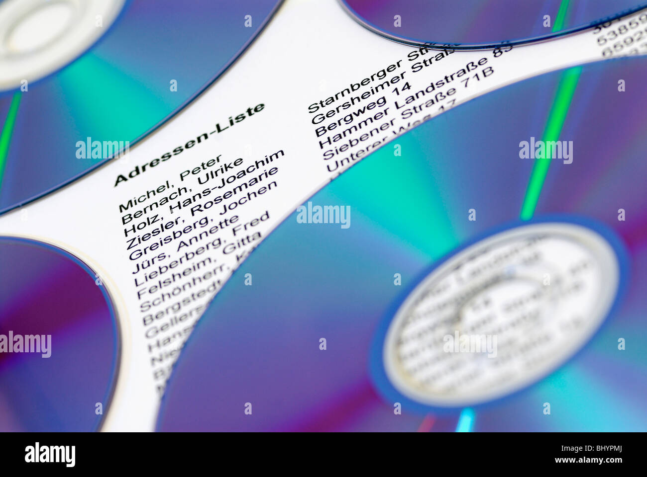 Cd sur une liste d'adresse datatrade symbolphoto, Banque D'Images