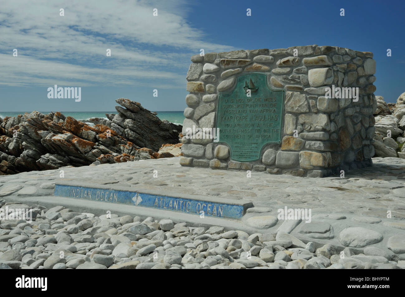Afrique du Sud, panneau, pointe sud du continent africain, parc national de Cape Agulhas, attraction Garden route, paysage minimal, destination de vacances Banque D'Images