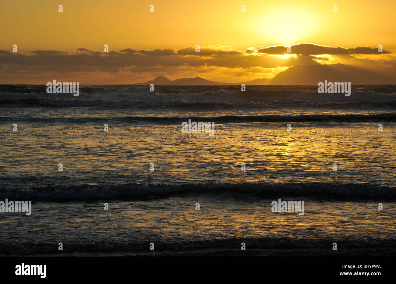 Paysage, beau coucher de soleil sur False Bay, le Cap, Afrique du Sud, paysage marin, arrière-plans, Vacances au bord de la mer, paysages africains, réflexion Banque D'Images
