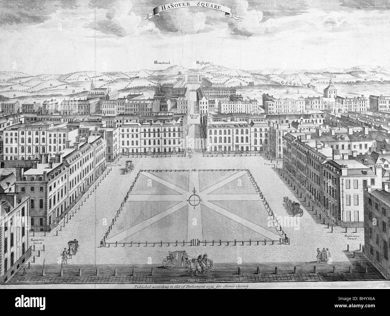 Hanover Square, Westminster, Londres, début du 18e siècle. Artiste : Sutton Nicholls Banque D'Images