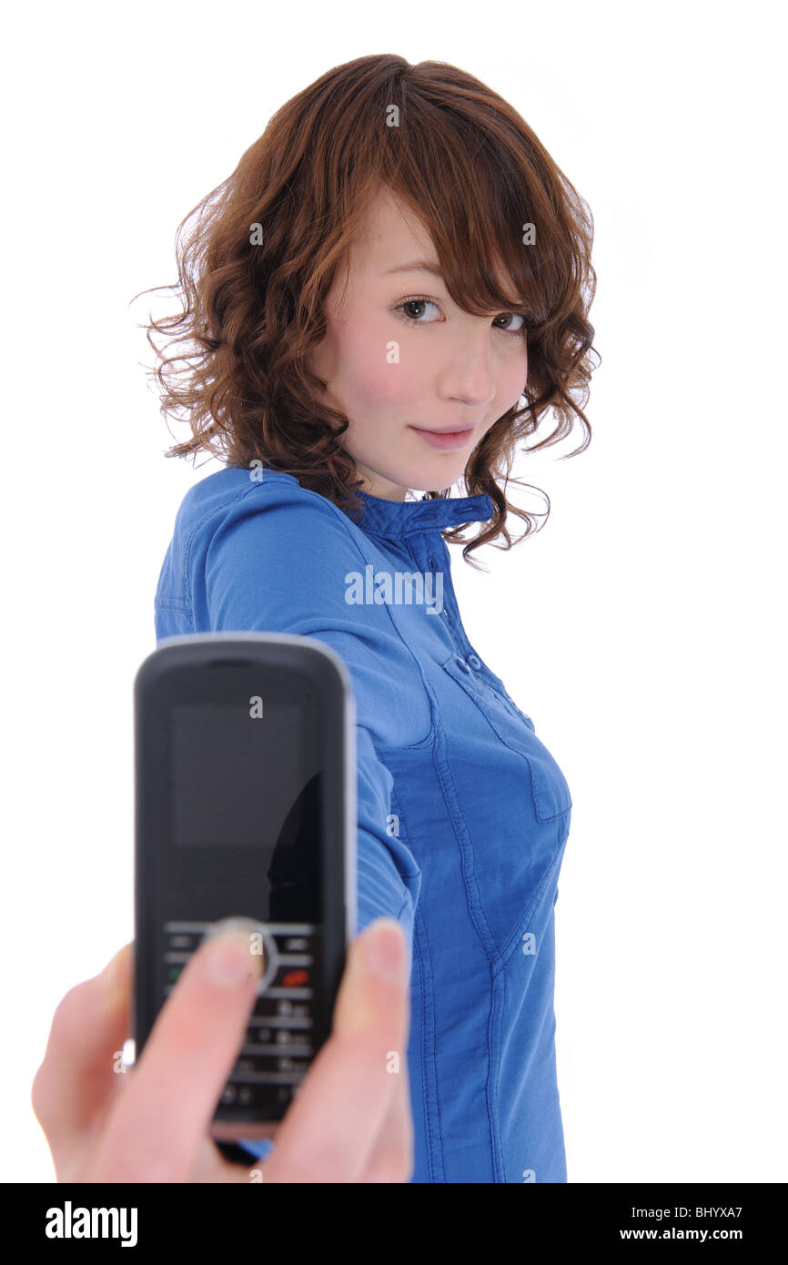 Teenage girl taking self-portrait with cellphone Banque D'Images