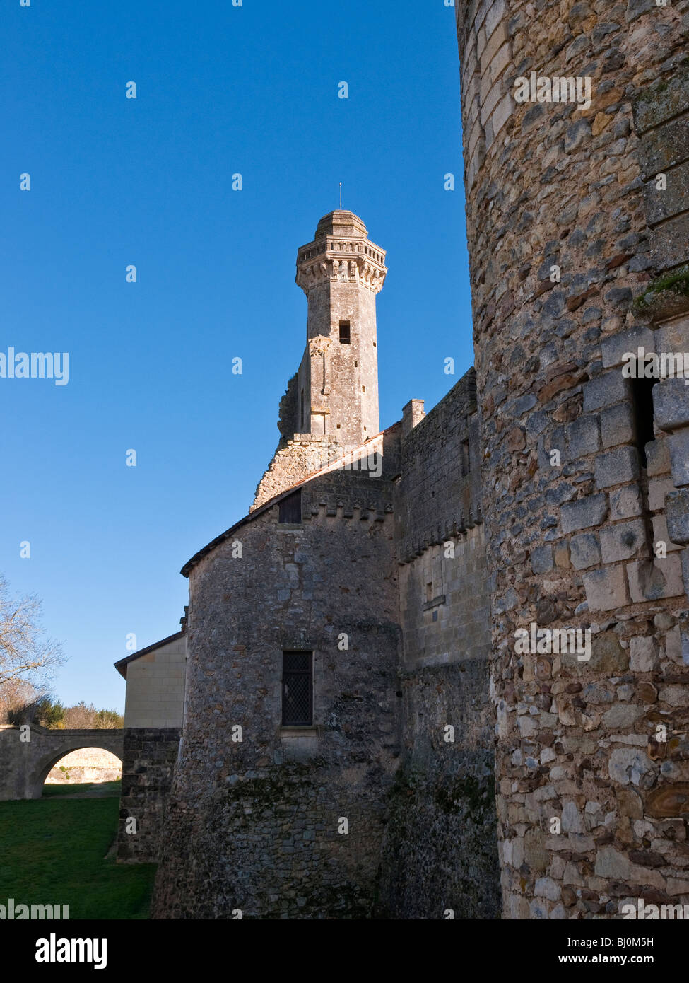 16e siècle en pierre, la tour octogonale du Château Le Grand-Pressigny, sud-Touraine, France. Banque D'Images