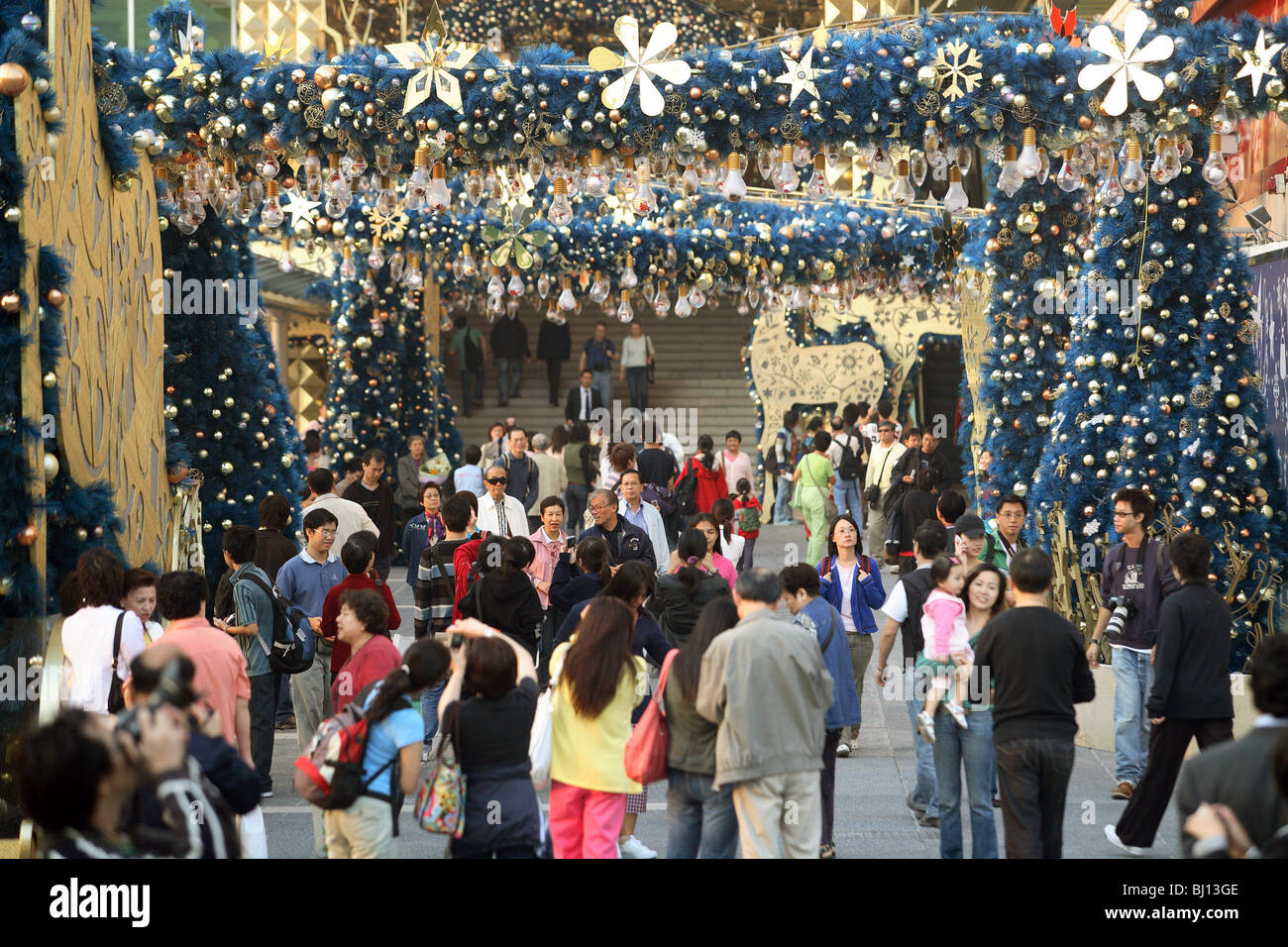 Street Décorées pour Noël, Hong Kong, Chine Banque D'Images