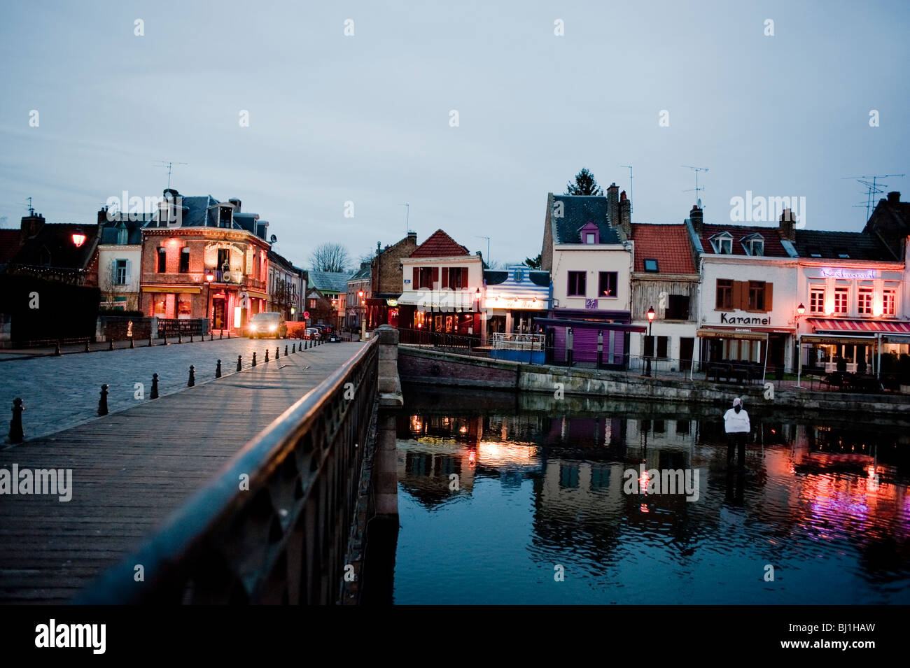 Amiens, France, Centre ville historique, scènes, Nord de la France, À Dusk, 'Saint Leu' anciens bâtiments, quartier sur la rivière somme Banque D'Images