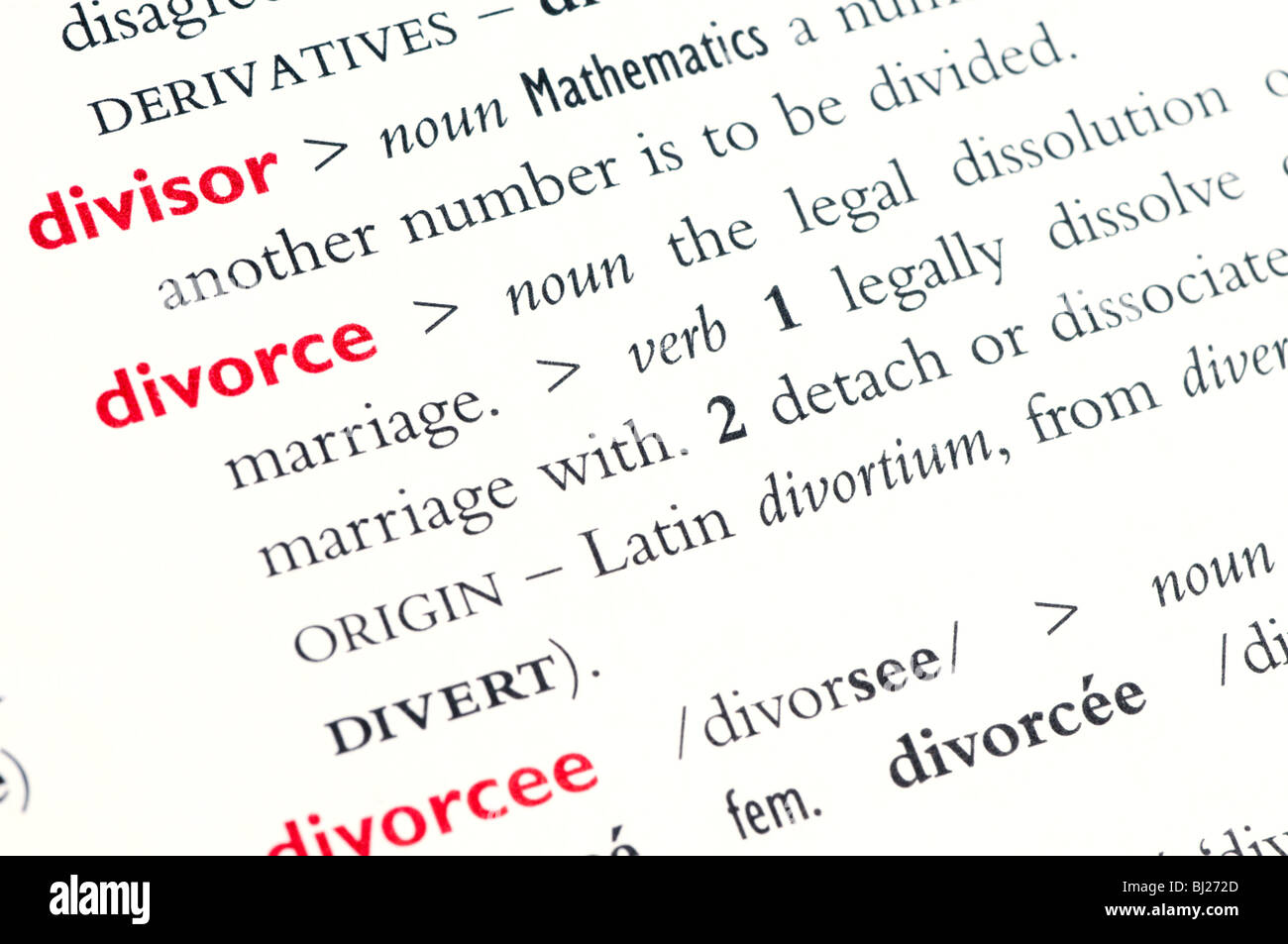 Définition du dictionnaire de divorce Banque D'Images