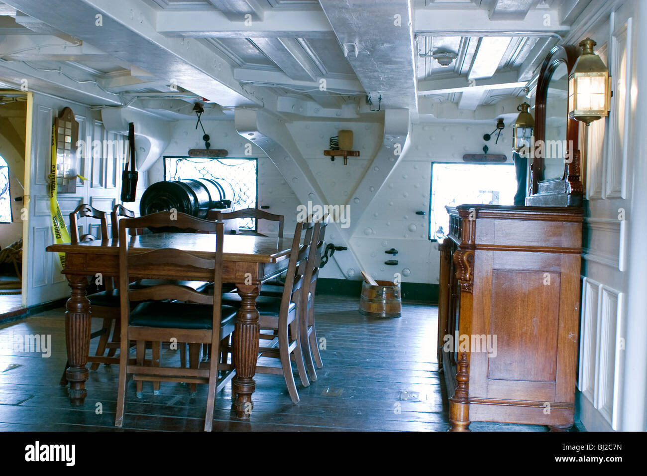 Captain's Quarters sur le USS Constitution pendant la restauration dans le Charlestown Navy Yard. Banque D'Images