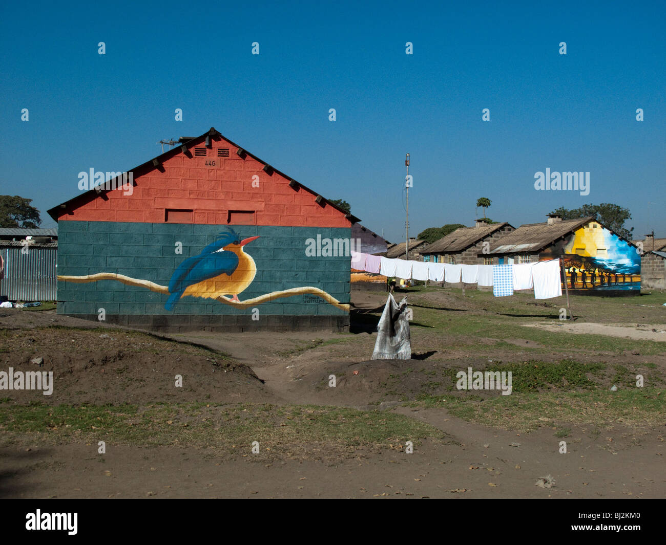 Maisons peintes dans un village de la vallée du Rift, au Kenya, l'Afrique Banque D'Images