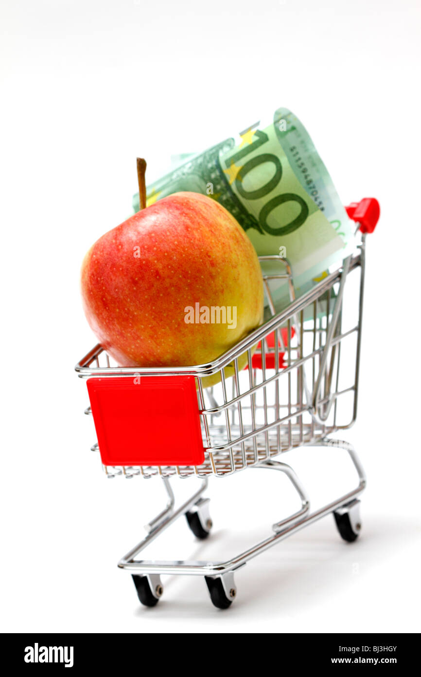 Panier avec bill et Apple Banque D'Images