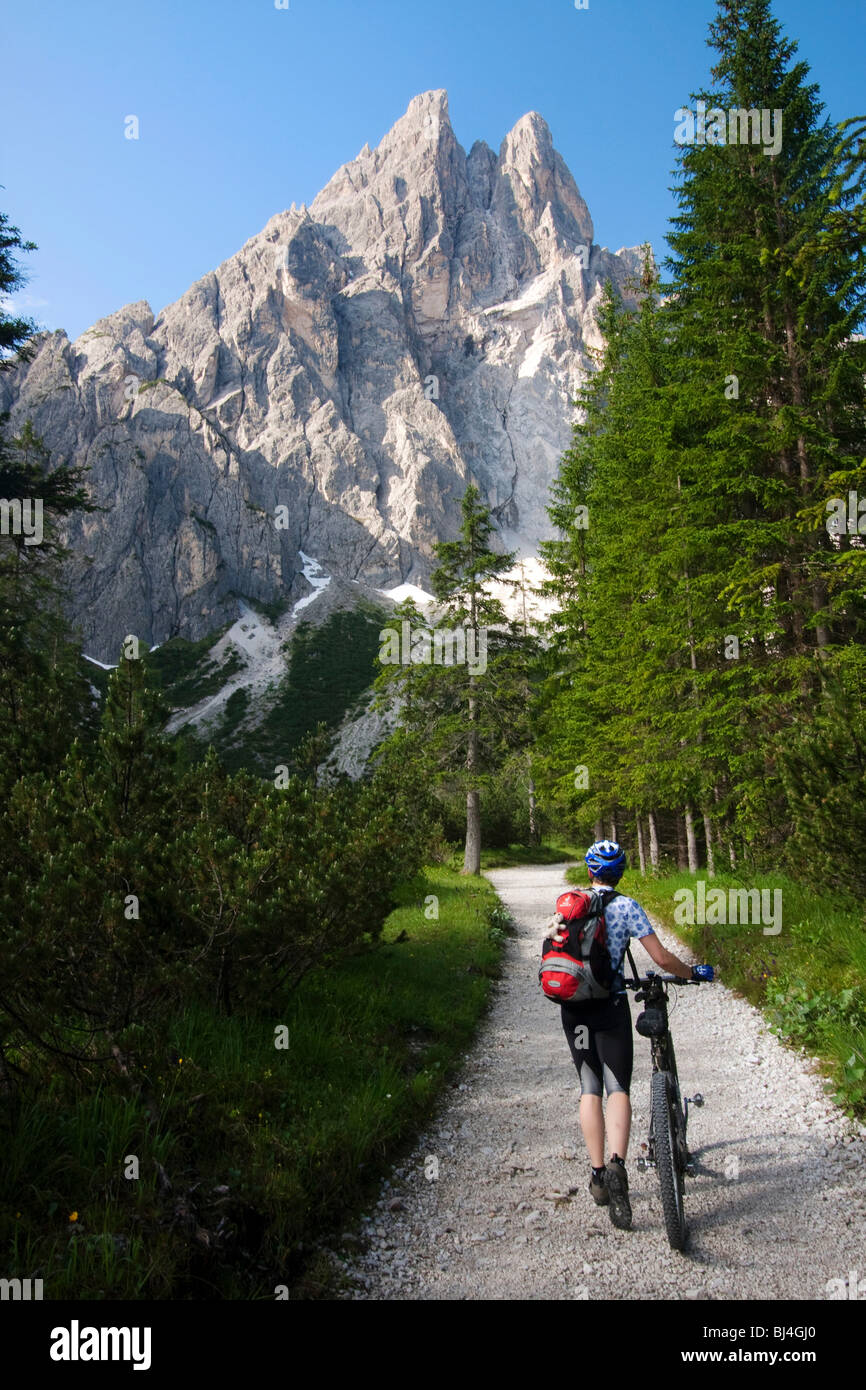 Zwoelferkofel, Croda dei Toni, randonnée à vélo de montagne, le Tyrol du Sud, Italie, Europe Banque D'Images