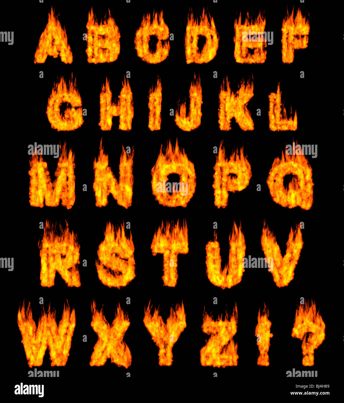 Lettres alphabet gravure illustration isolé sur fond noir Banque D'Images
