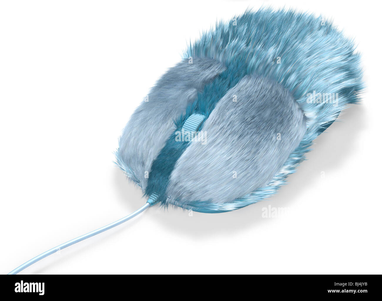 Furry bleu souris ordinateur isolé sur fond blanc Banque D'Images