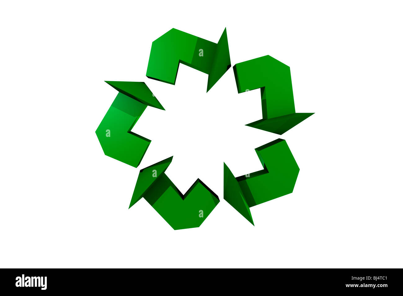 Symbole de recyclage, l'étoile à 5 grâce à la redondance des flèches sur fond blanc, vue de côté. Banque D'Images