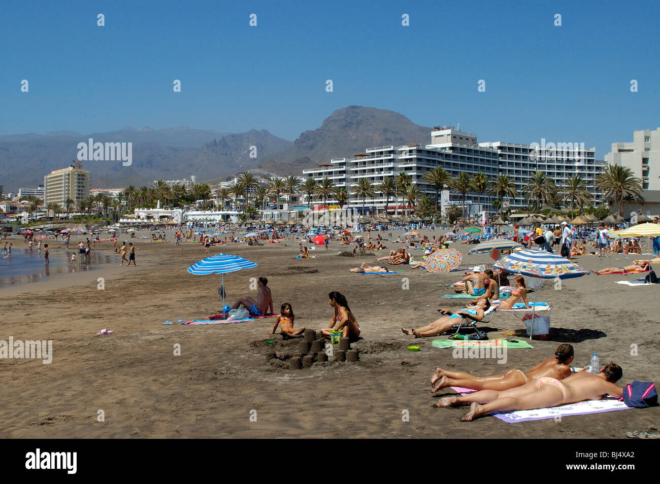 Espagne, Canaries, Tenerife Playa de las Americas, plage Photo Stock - Alamy