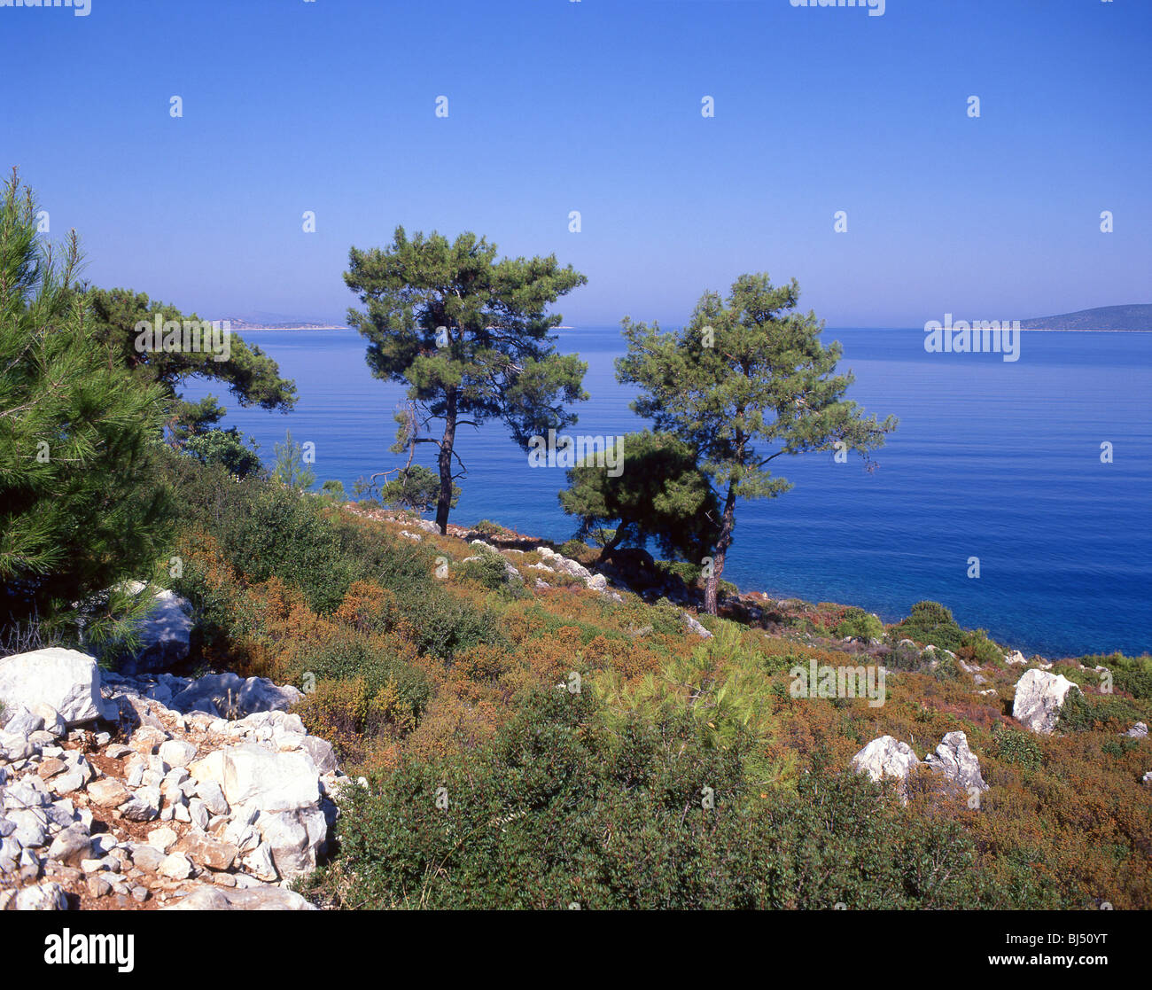 Vue côtière, péninsule de Bodrum, Mugla Province, République de Turquie Banque D'Images